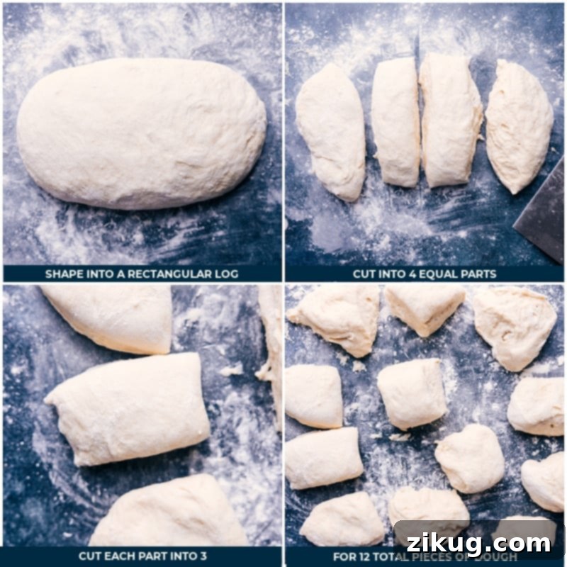 Process shots detailing how each individual no-knead dinner roll is formed into a smooth, round ball before the second rise