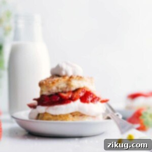 Strawberry Shortcake 2 Strawberry Shortcake served with a generous dollop of whipped cream on top, accompanied by a fork on the side of the plate, ready to be enjoyed.
