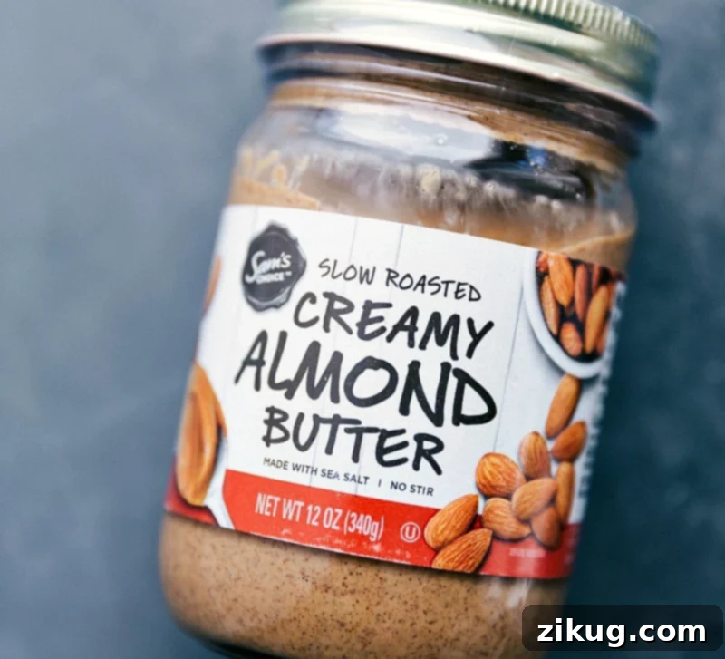 Recommended Creamy Almond Butter for Pumpkin Overnight Oats A jar of the preferred creamy almond butter used in this recipe.