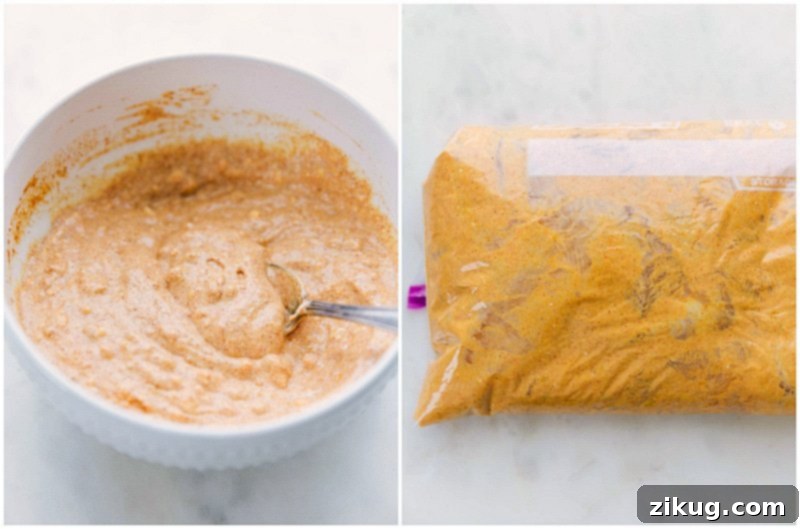 Restaurant-Style Chicken Tikka Masala Made Simple 4 Mixing the marinade until smooth and adding chicken pieces to it, ensuring they are well-coated for the chicken tikka masala recipe.