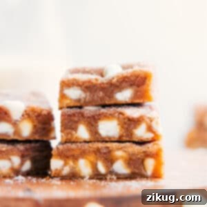 Delicious Snickerdoodle Blondies, soft, chewy, and topped with cinnamon sugar.