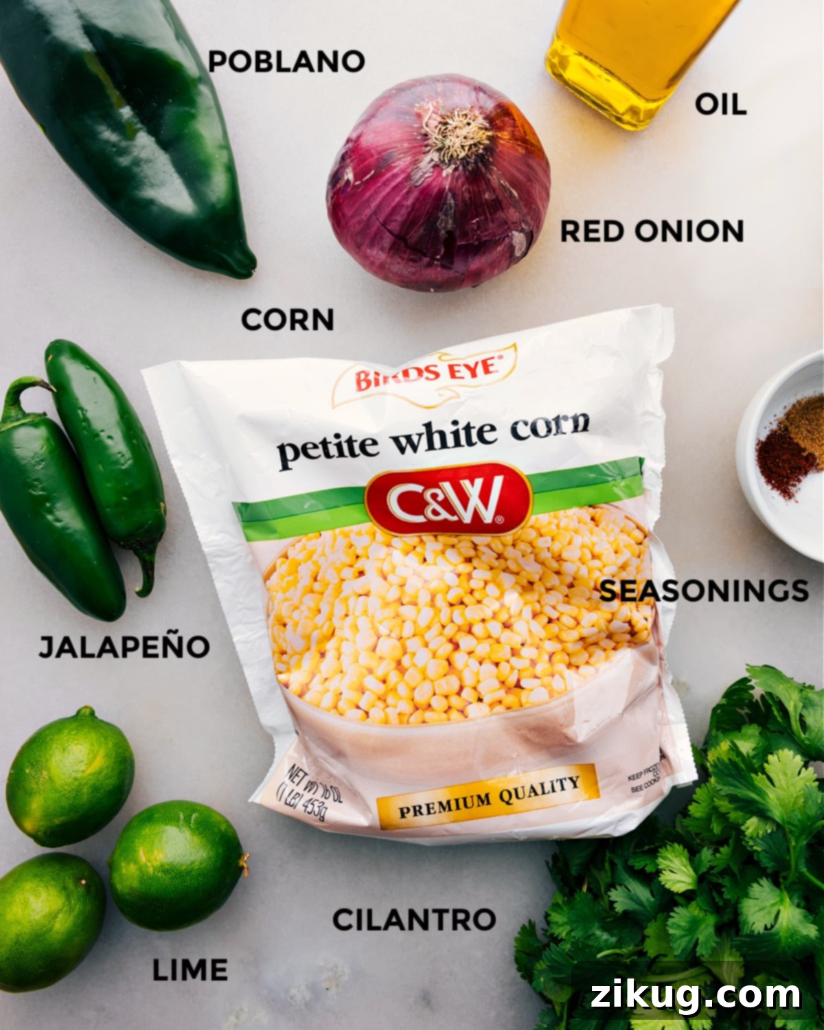 Ingredients laid out on table with titles Ingredients set out