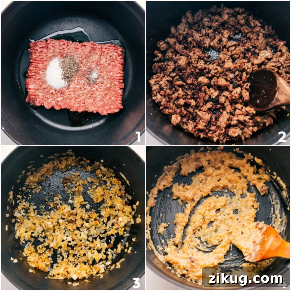 Preparing the Flavor Base for Zuppa Toscana Soup The initial steps of Zuppa Toscana preparation: browning Italian sausage in a pot, then removing it. Following that, sautéing diced onion and minced garlic, and whisking in flour to create a thickening roux.
