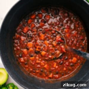 Delicious Sweet Potato Chili ready to be served