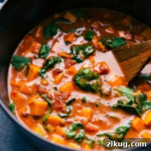 Sweet potato curry in the pot, delicious, warm, and aromatic.