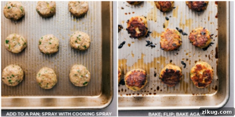 Delicious meatballs baking to perfection in the oven, ready to be added to the spaghetti squash.