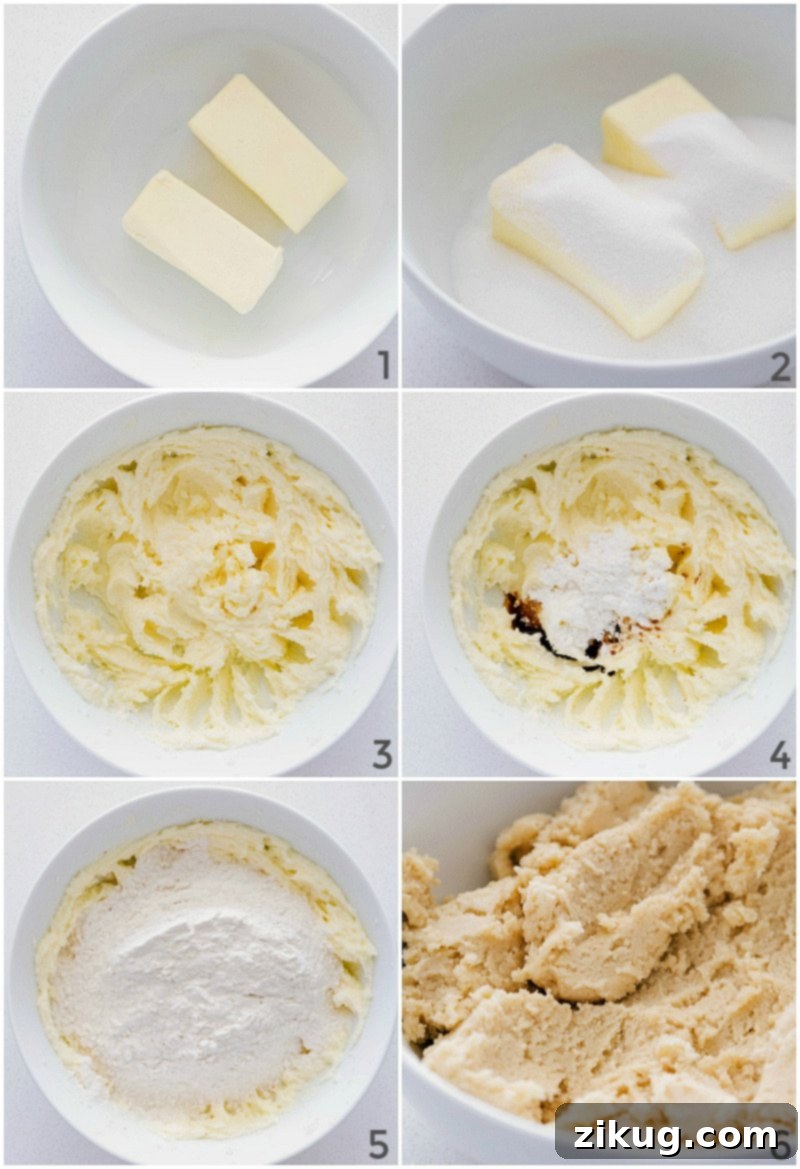 Cream butter and sugar together before mixing in the dry ingredients, illustrating the first step of dough preparation.