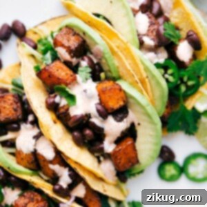 A close-up image of the Butternut Squash Tacos recipe card