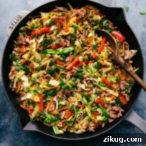 A delicious Egg Roll in a Bowl, beautifully plated and ready to be enjoyed.