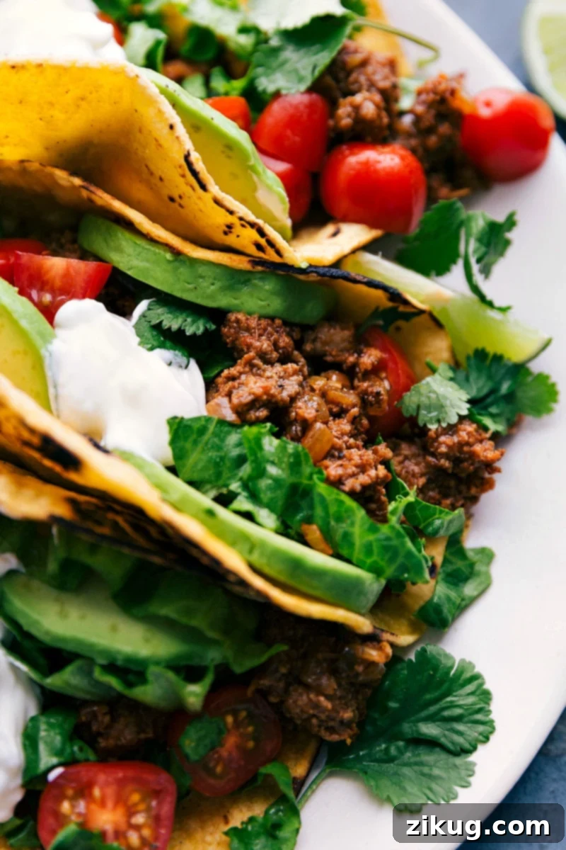 Perfection on a Plate: The Best Turkey Taco Recipe with Toppings, Ready to Savor The ultimate turkey taco recipe, meticulously assembled on a plate with a diverse medley of fresh toppings, eagerly awaiting to be relished and enjoyed.