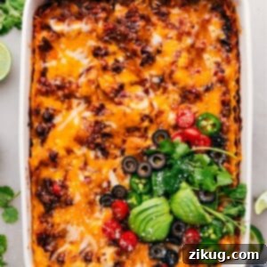 Taco Lasagna in the pan fresh out of the oven.