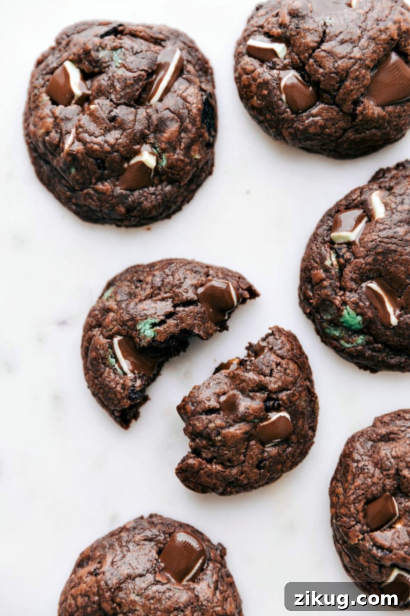 Mint Chocolate Chip Cookies - A beautiful spread of freshly baked mint chocolate chip cookies, ready to be enjoyed.