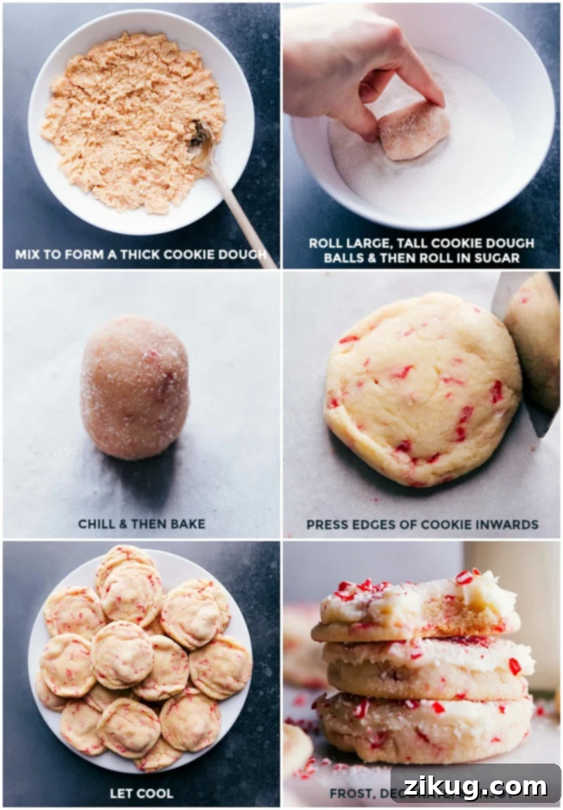 Festive Peppermint Sugar Cookies 5 Rolled cookie dough balls coated in sugar, ready for baking and later topped with frosting.