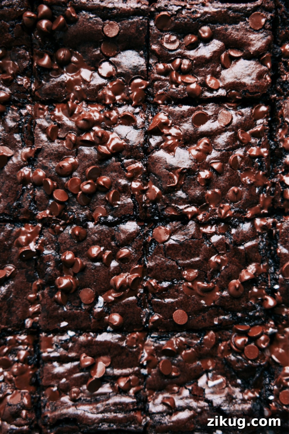Freshly baked ultra-fudgy brownies, still warm and melty, cut into perfect squares.
