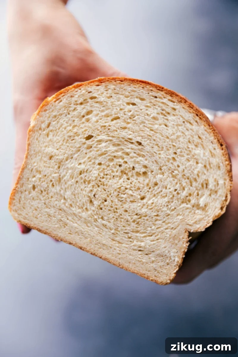 Honey Whole Wheat Bread: A Glimpse Inside the Soft and Fluffy Texture Sliced honey whole wheat bread revealing its soft, fluffy interior, showcasing its perfect texture.