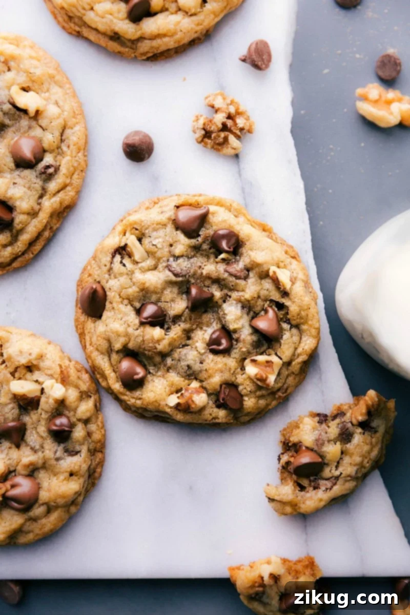 DoubleTree Cookie Recipe loaded with chocolate chips and walnuts, ready to eat.