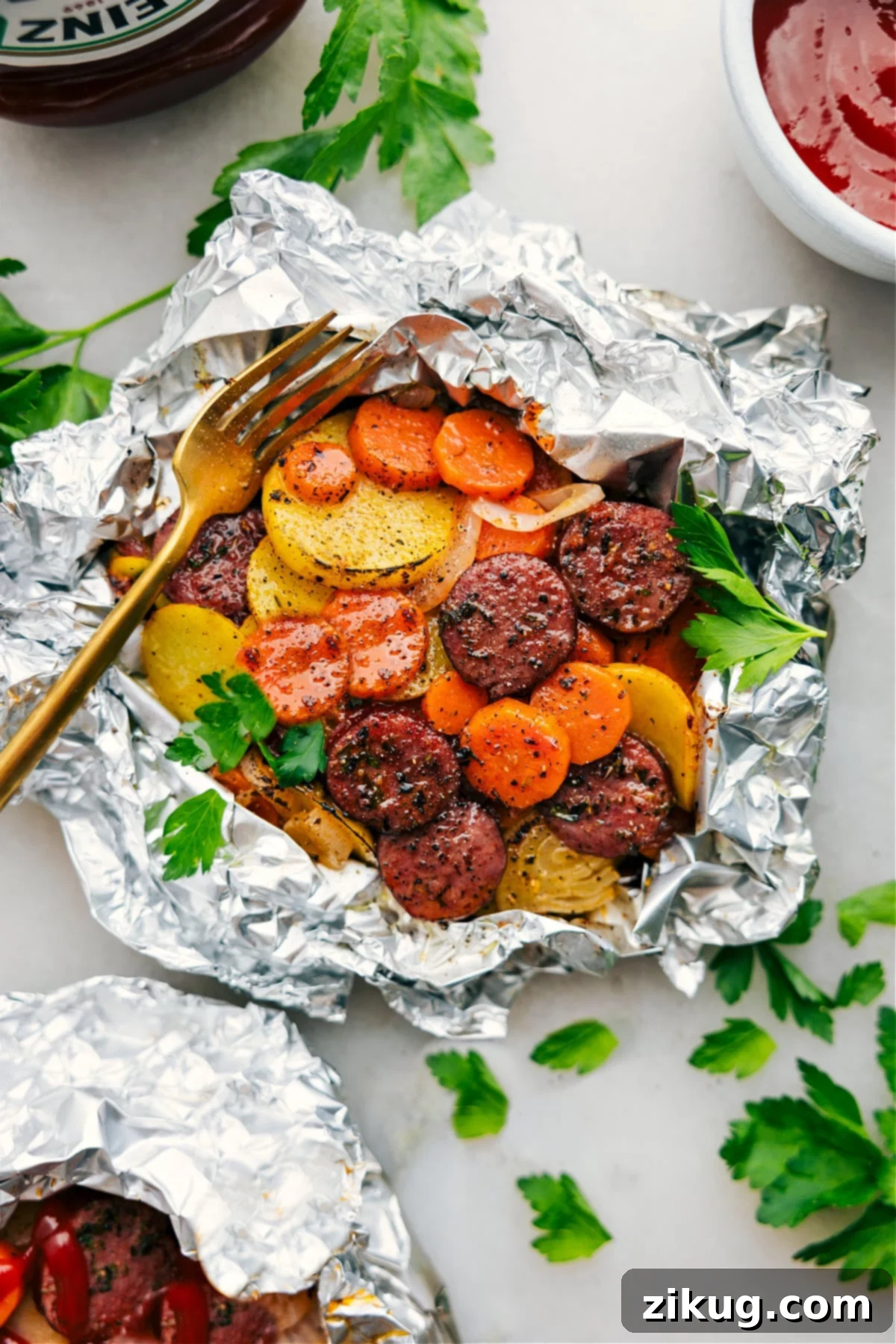 The Best Sausage Hobo Foil Packets Recipe for Easy Dinners Delicious Hobo Foil Packets, fresh out of the oven, ready to be served and enjoyed by the whole family.