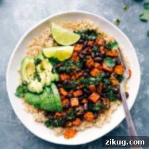 Vibrant Sweet Potato Nourish Bowl 2 Colorful sweet potato buddha bowl, dressed and bursting with vibrant ingredients, ready to enjoy a healthy meal.