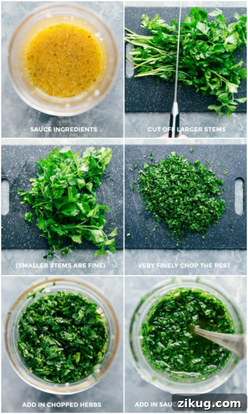 Creating a Fresh Green Sauce: Chopping Ingredients and Jar Assembly Creating the sauce, with fresh greens being chopped and added to a jar for the sweet potato buddha bowl.