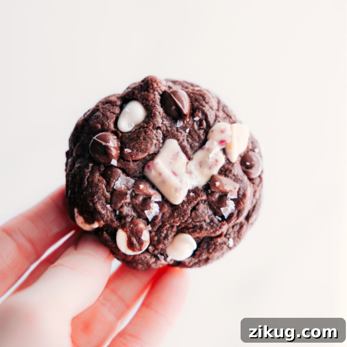 Irresistible Holiday Chocolate Peppermint Cookies A festive arrangement of freshly baked chocolate peppermint cookies, lightly dusted with flaky sea salt, ready to be enjoyed as a delightful holiday treat.