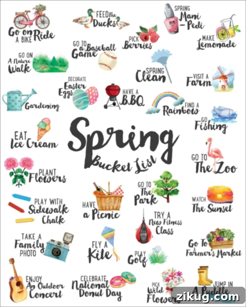 Spring's Free Delights: Your Must-Try List 2 Free Spring Bucket List to print out and check off, showcasing a variety of exciting spring activities.