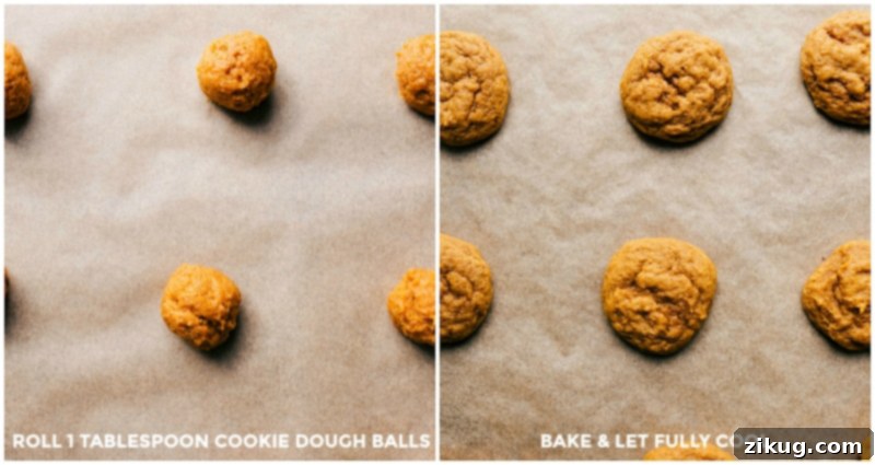 Pumpkin Whoopie Pie Cookie Dough - Before and After Baking Cookie dough balls before and after baking for the pumpkin whoopie pie recipe.