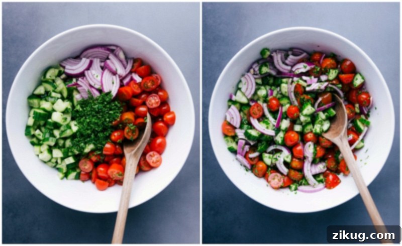 Freshly prepared vegetable salad for chicken shawarma wraps, vibrant and crisp.