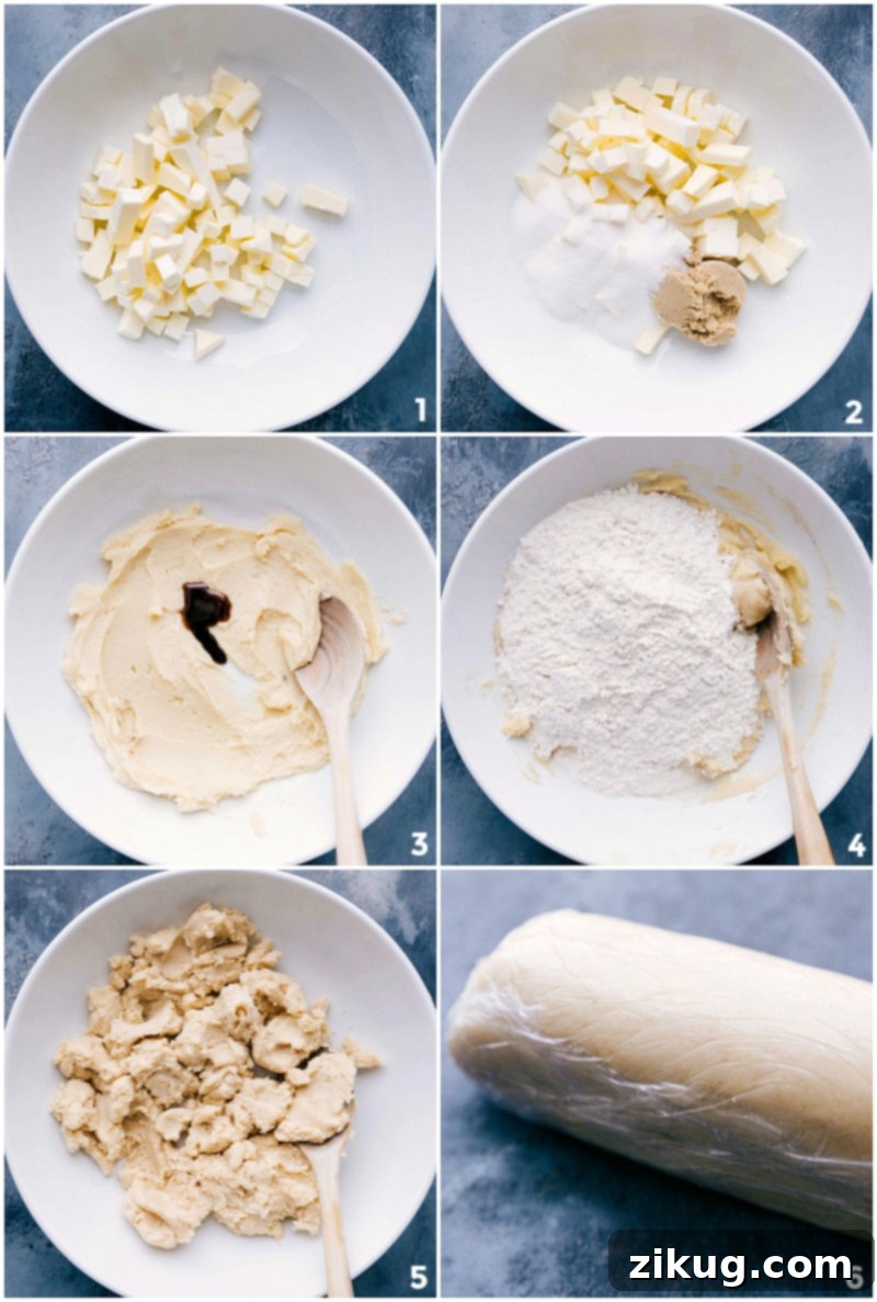 Creating Shortbread Cookie Dough: A Step-by-Step Guide Making the dough for the shortbread cookie recipe, from mixing ingredients to forming the dough.