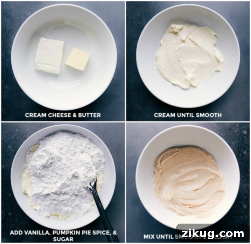 A bowl of cream cheese frosting being actively mixed with an electric mixer until it reaches a perfectly creamy and smooth consistency, signaling its readiness to adorn the baked pumpkin cookies.