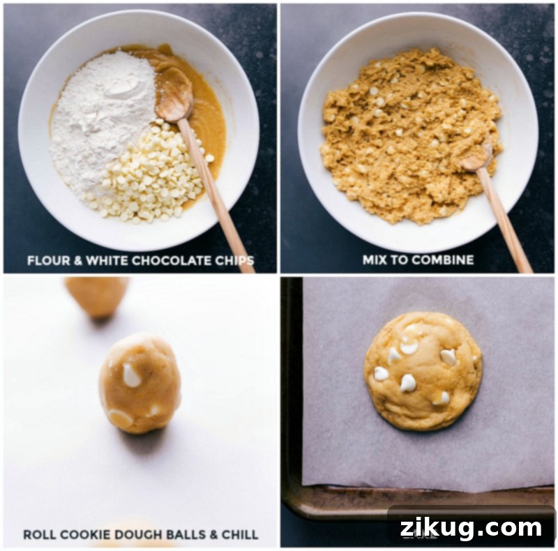 Key Steps in Cornmeal Cookie Recipe Adding dry ingredients over wet, rolling dough into balls, and baking to complete the cornmeal cookie recipe.