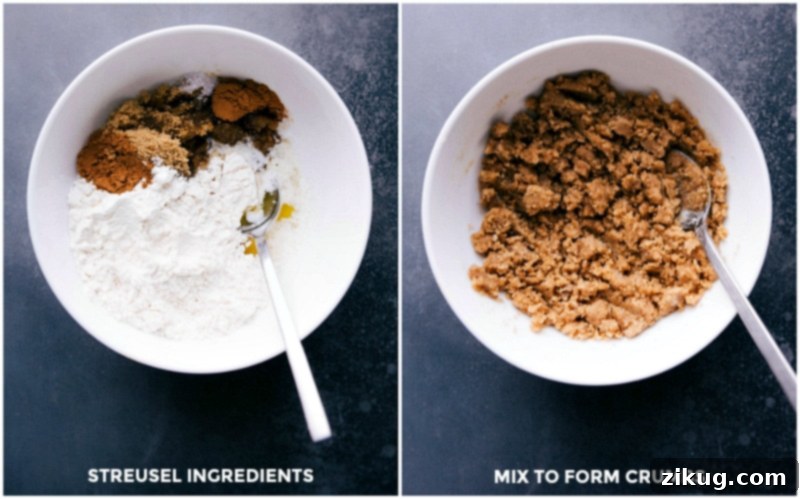 Mixing streusel Ingredients in a bowl.