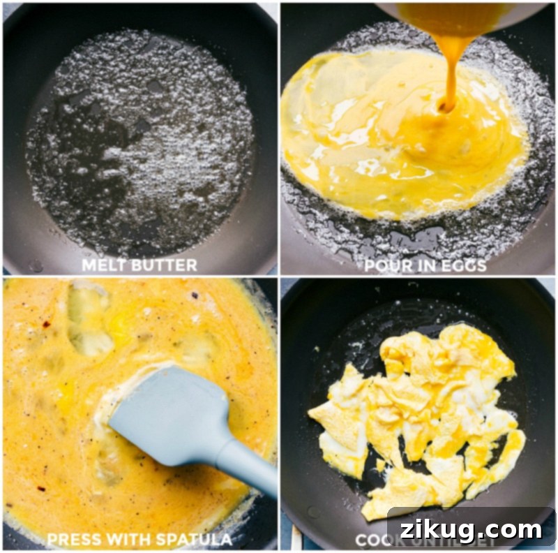 Eggs Being Fried in a Skillet with Butter, Cooking to Perfection. Eggs cooking in a skillet with melted butter.