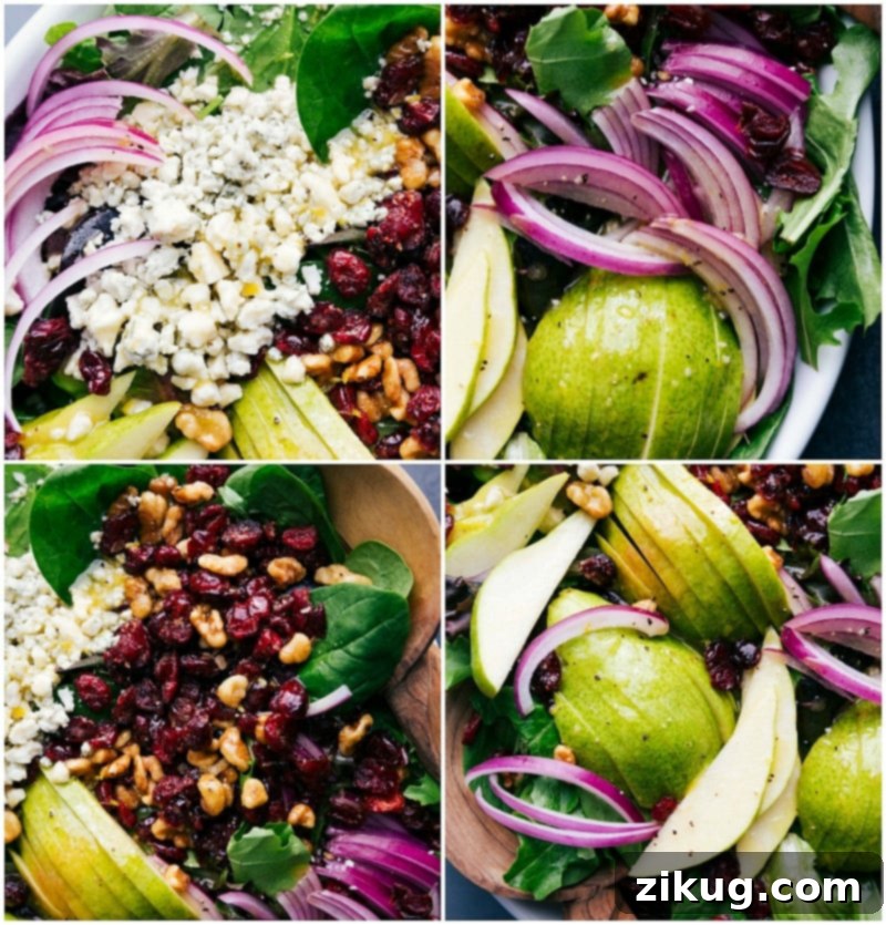 The best ever Pear Salad with all its delicious components All the vibrant and fresh components of the pear salad, beautifully arranged before mixing.
