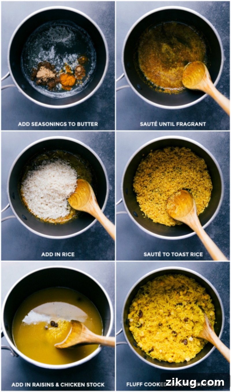 Yellow rice being made with vibrant turmeric.