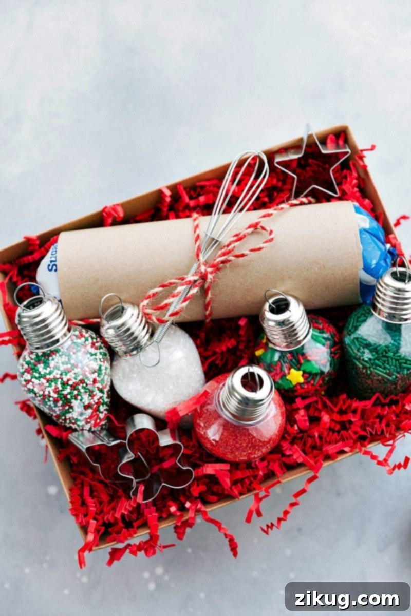 A beautifully packaged Christmas Cookie Kit, ready to be gifted.