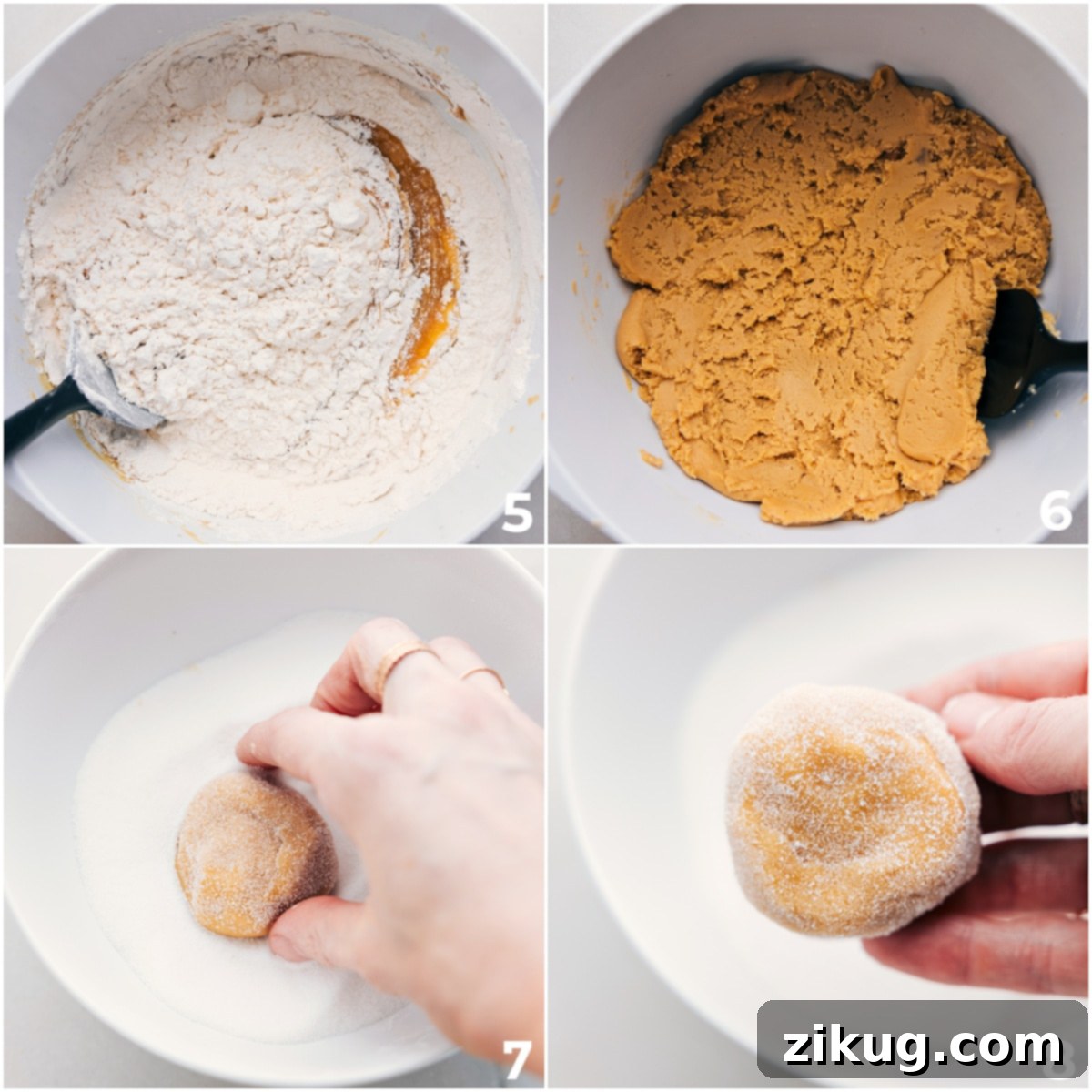 Preparing Brown Sugar Cookie Dough Balls Hands rolling brown sugar cookie dough into balls and dipping them in sugar before chilling and baking.