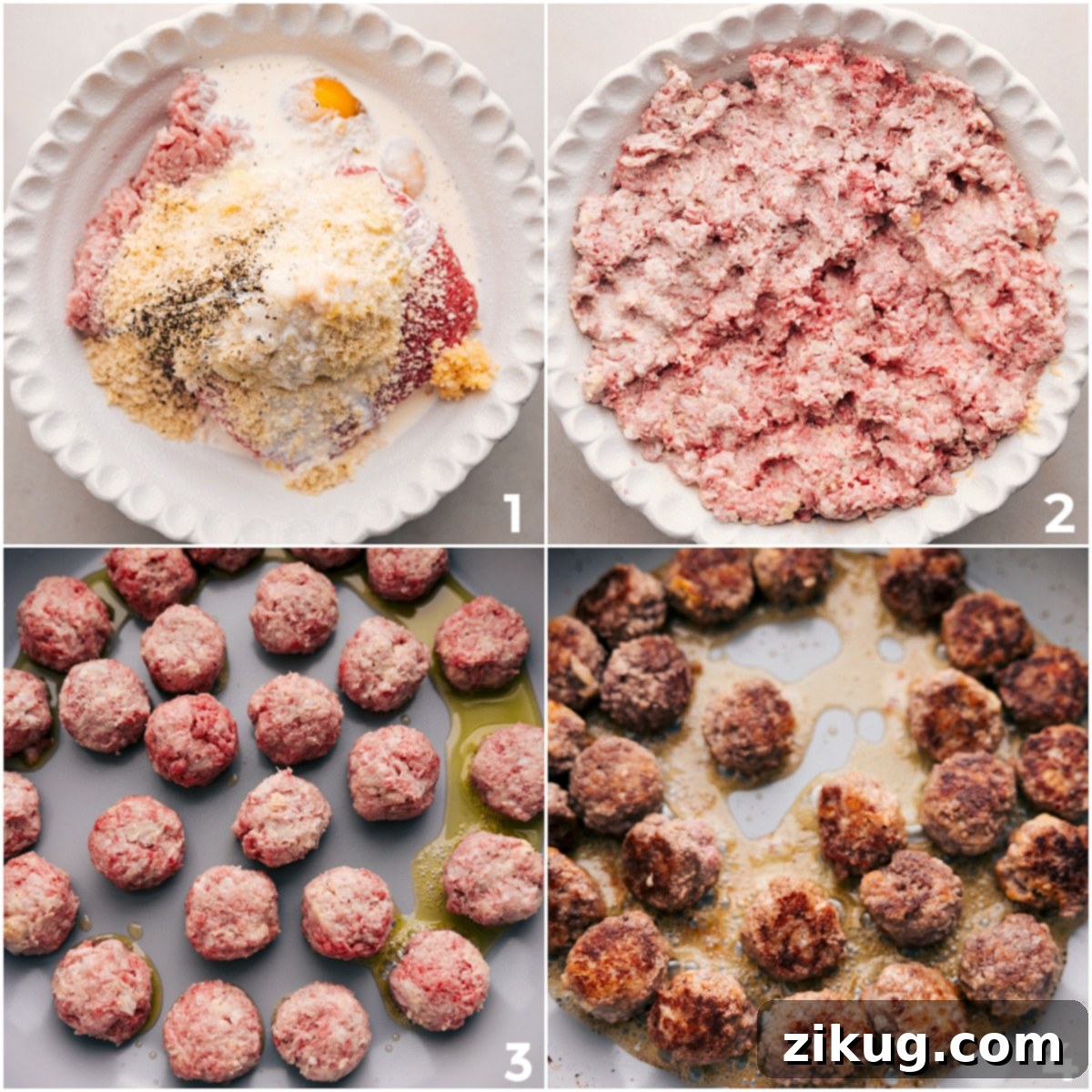 How To Make Tender Swedish Meatballs Swedish meatballs mixed, rolled into uniform balls, and browned in a skillet before baking.