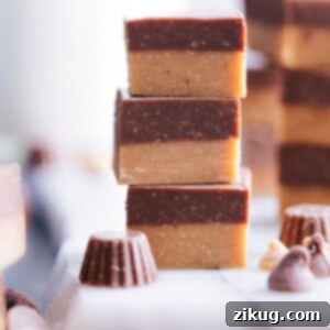 Finished Reese's Fudge, sliced into perfect squares, ready to be enjoyed.