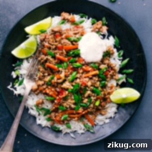Savory Asian Ground Turkey Bowls 2 Asian Ground Turkey Bowls with a side of sriracha mayo.