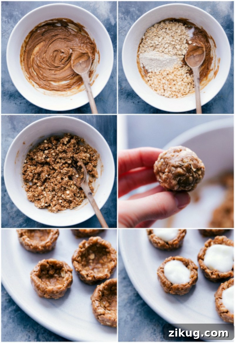 Creating Healthy Fruit Tarts: A Visual Guide to the Recipe Crafting the healthy fruit tart recipe, combining ingredients, rolling into balls, and forming cups.