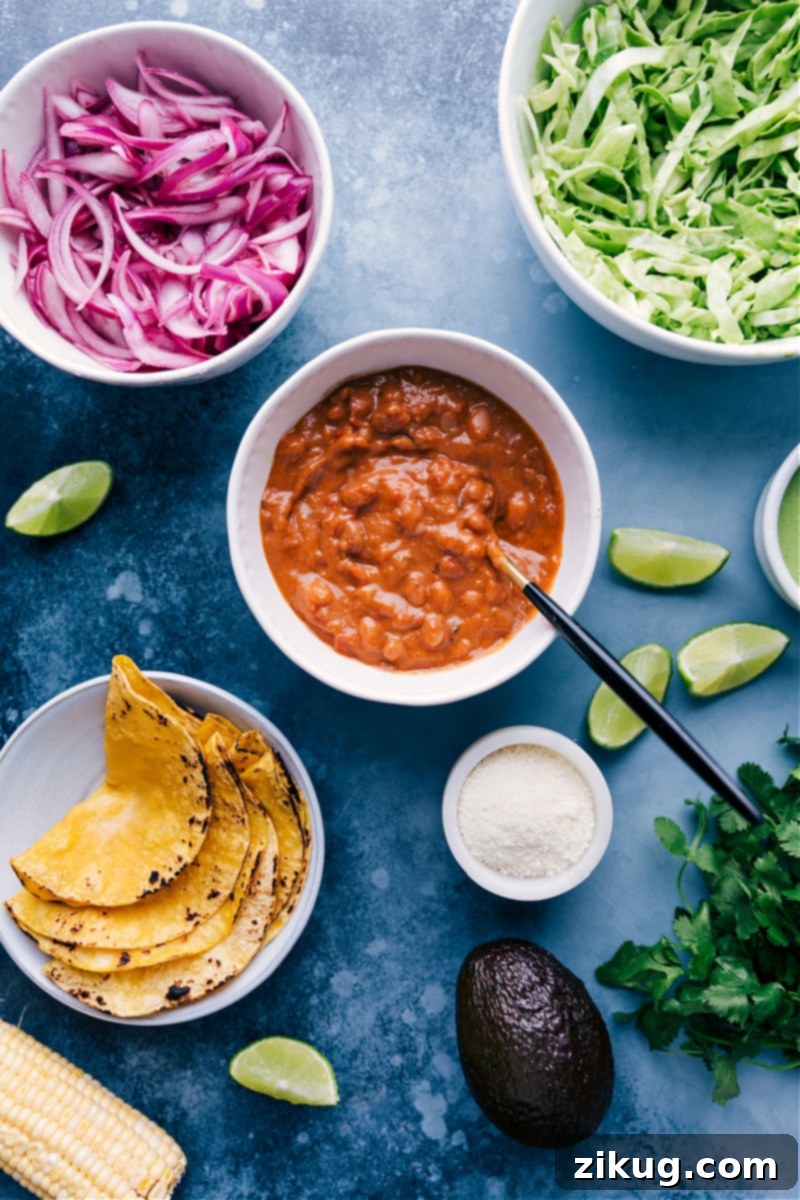 Process shots-- images of all the ingredients that go into this Pinto Bean Taco dinner.