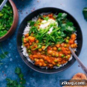 Fresh snap pea topping for Vegetarian Tikka Masala, adding a delightful crunch and fresh flavor.