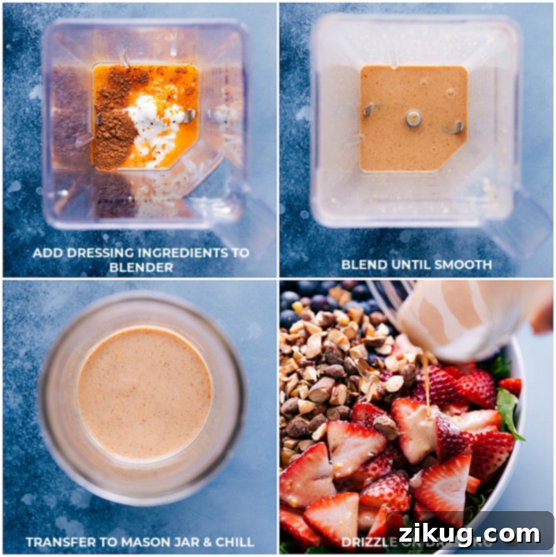 Crafting the perfect cinnamon-yogurt dressing: simple ingredients blended to creamy perfection for your vibrant Mango Salad. Process shots: making the cinnamon-yogurt dressing by blending all ingredients until smooth, then chilling before pouring over the salad.