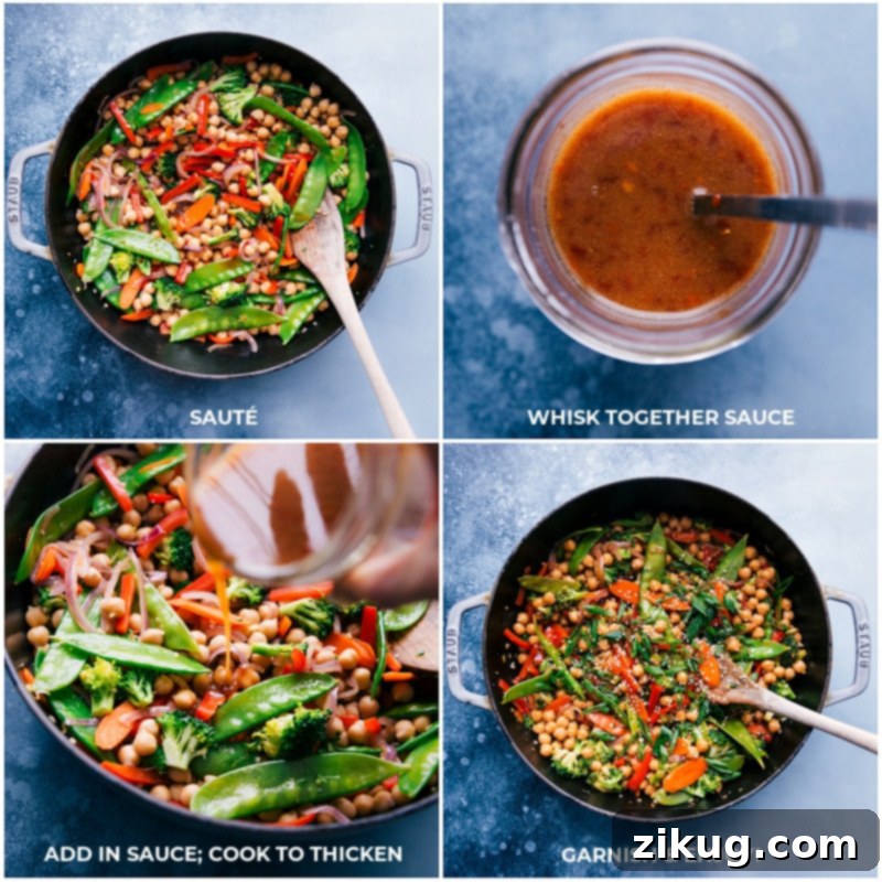Process shots-- images of the sauce being added; everything being cooked together to thicken.