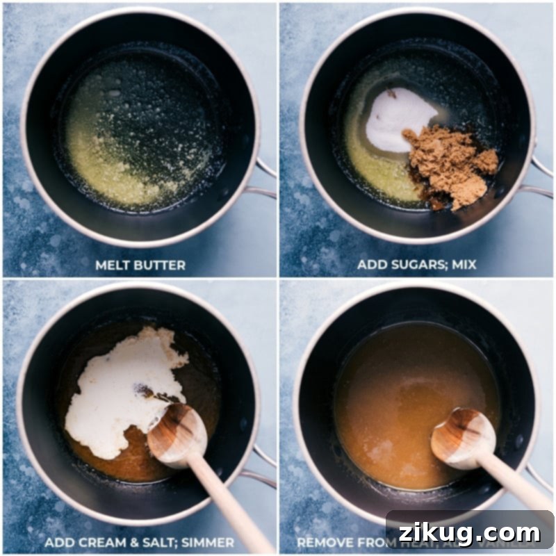 Process shots of making the easy vanilla syrup for Air Fryer Dutch Baby.