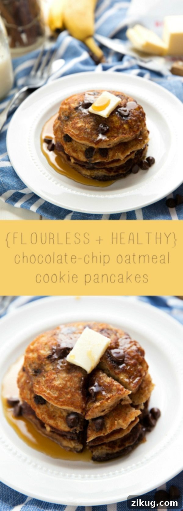 Fluffy Gluten-Free Banana Pancakes 3 Made with Greek yogurt and a mashed banana PLUS oats, these healthy and flourless pancakes are good for you and great tasting!!