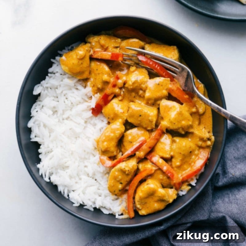 The finished meal served over a bed of rice, warm, flavorful, and ready to be enjoyed.