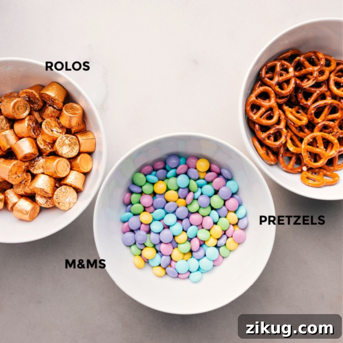 Essential ingredients for easy Easter Pretzels laid out on a clean surface.