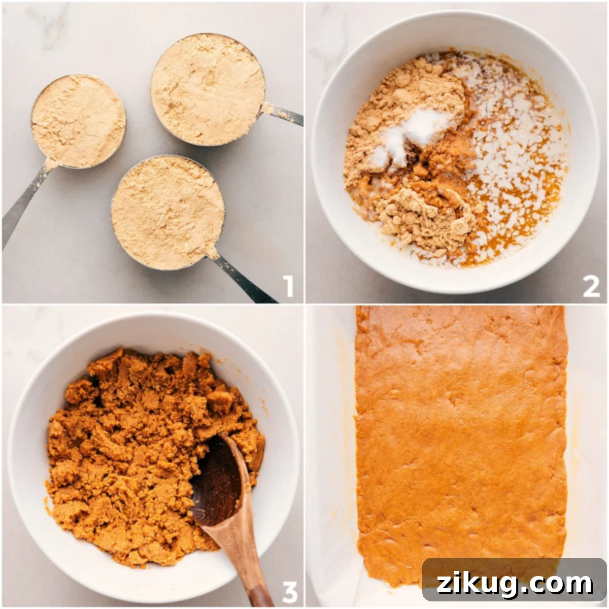 The graham cracker crust mixture is spread evenly in the baking pan, forming the foundational layer for these delectable Magic Cookie Bars.