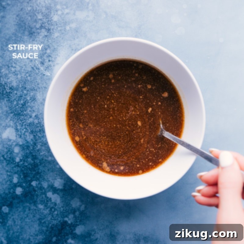 Homemade stir-fry sauce for Chicken Ramen Noodles in a bowl